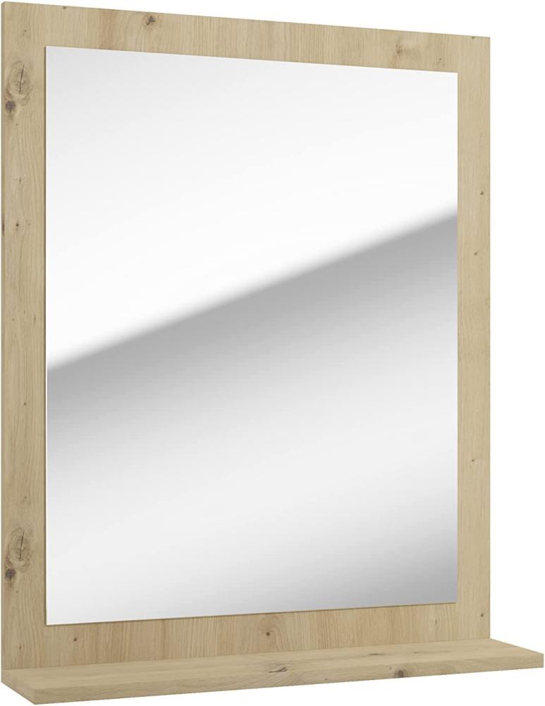 Badspiegel Wandmontage mit Ablagefach, Kosmetikspiegel Eichen-Veredelung, Wandspiegel, Schminkspiegel mit Ablage, Eichefarben, Holzfarben, 59x14x71,4 cm Bild 1