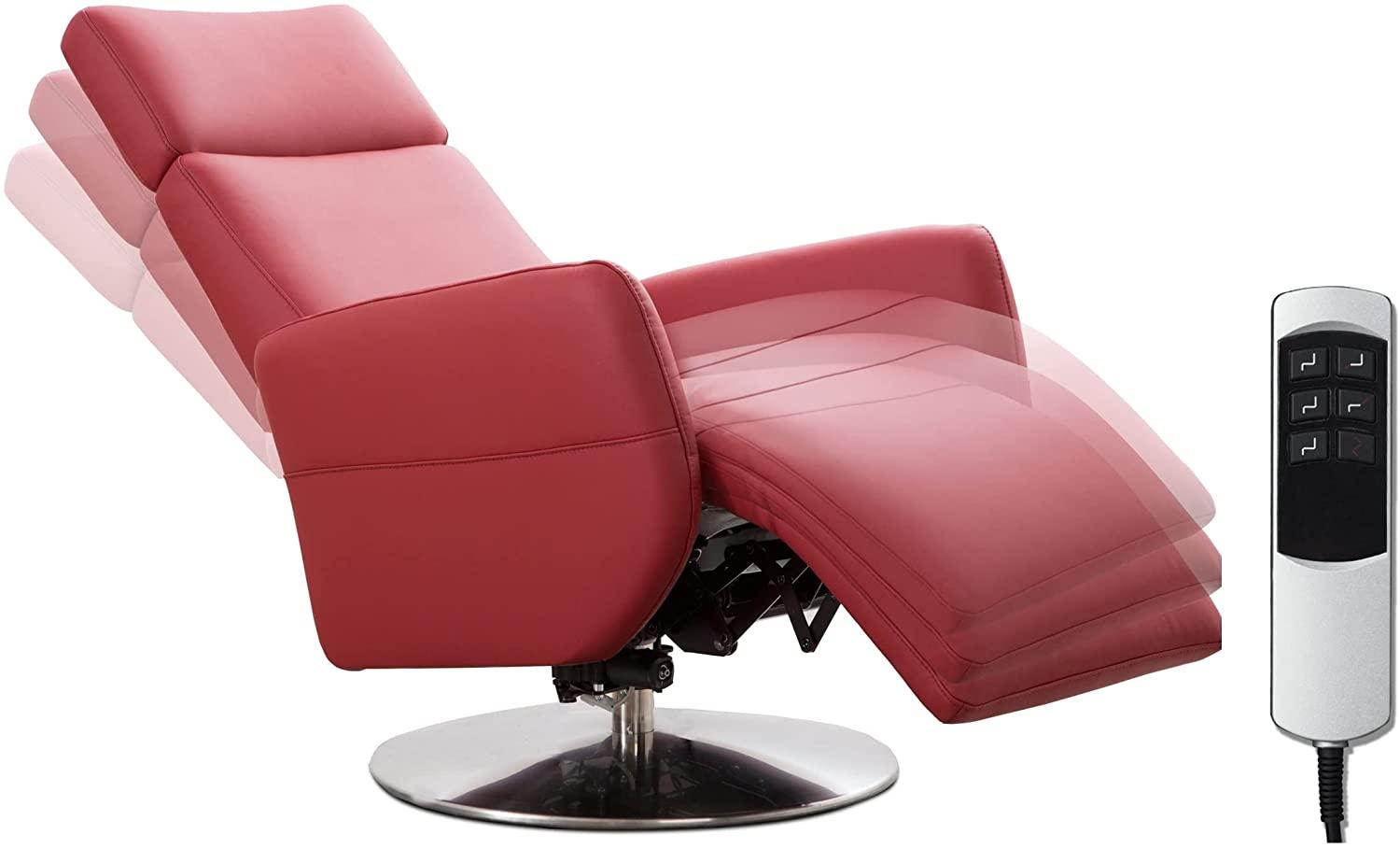 Cavadore TV-Sessel Cobra mit 2 E-Motoren / Elektrischer Fernsehsessel mit Fernbedienung / Relaxfunktion, Liegefunktion / Ergonomie S / Belastbar bis 130 kg / 71 x 108 x 82 / Echtleder Rot Bild 1