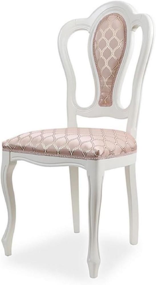 Casa Padrino Luxus Barock Esszimmer Stuhl Rosa / Weiß - Barockstil Massivholz Küchen Stuhl mit elegantem Muster - Prunkvolle Luxus Esszimmer Möbel im Barockstil - Handgefertigte Barock Möbel Bild 1
