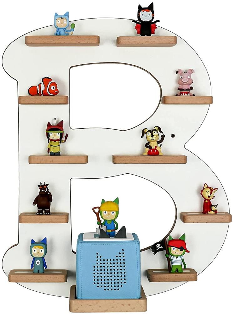 MR TEDDY BEAR Kinderregal Buchstabe B | Holzregal für Toniebox und Tonies | Tonie-Regal hergestellt in der EU | Wandregal zum Spielen und Sammeln | Für Mädchen und Jungen | im B Design in Weiß Bild 1