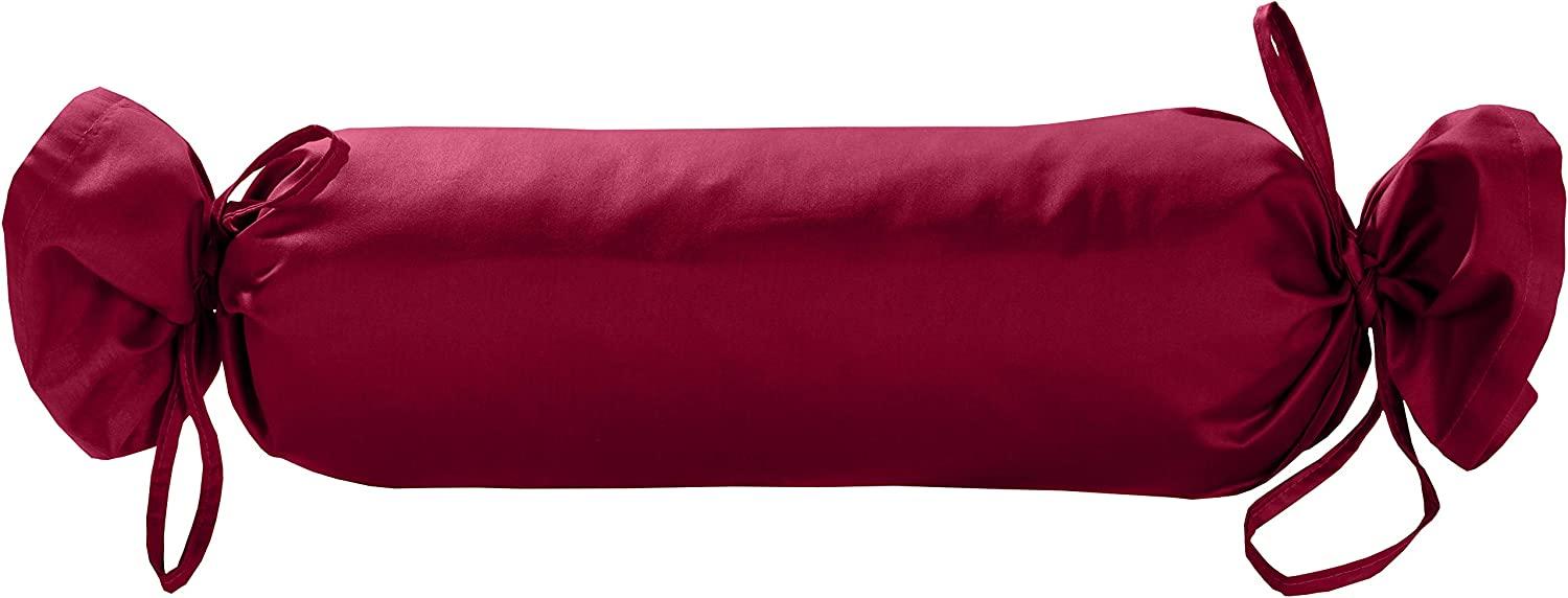 Mako Satin / Baumwollsatin Nackenrollen Bezug uni / einfarbig pink 15x40 cm mit Bändern Bild 1
