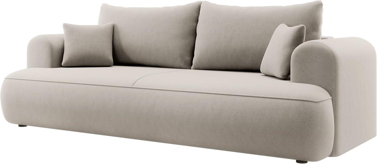 Selsey Sofa Schlafsofa Couch Mit Stauraum Schlaffunktion 3 Sitzer Pflegeleicht Polyurethanschaum Veloursoptik Creme OVO Bild 1