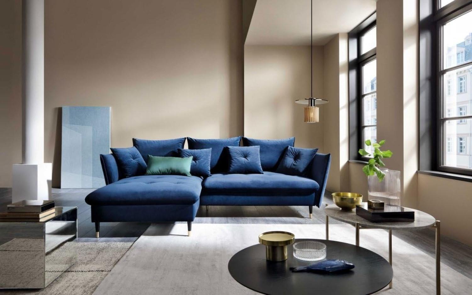 Designer Sofa Louise mit Schlaf- und Klappfunktion Blau links Bild 1