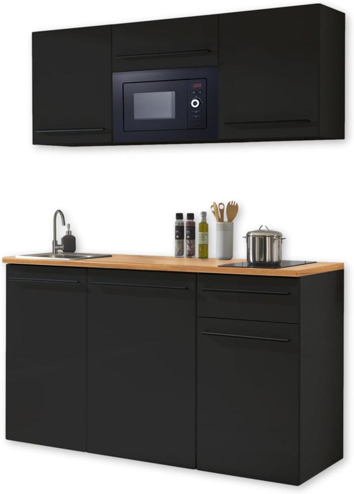Single Küche JAZZ Küchenblock Küchenzeile Schwarz ca. 160 x 212 x 60 cm Bild 1