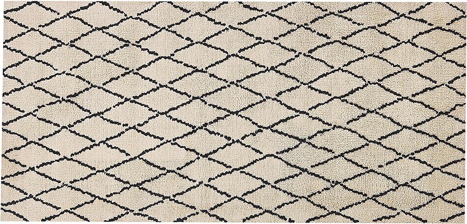 Teppich beige schwarz 80 x 150 cm geometrisches Muster Kurzflor MIDYAT Bild 1