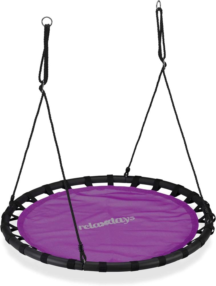 Relaxdays Nestschaukel, runde Hängeschaukel, für Kinder und Erwachsene, verstellbar, draußen, Durchmesser:: 120 cm, bis 100 kg, lila Bild 1
