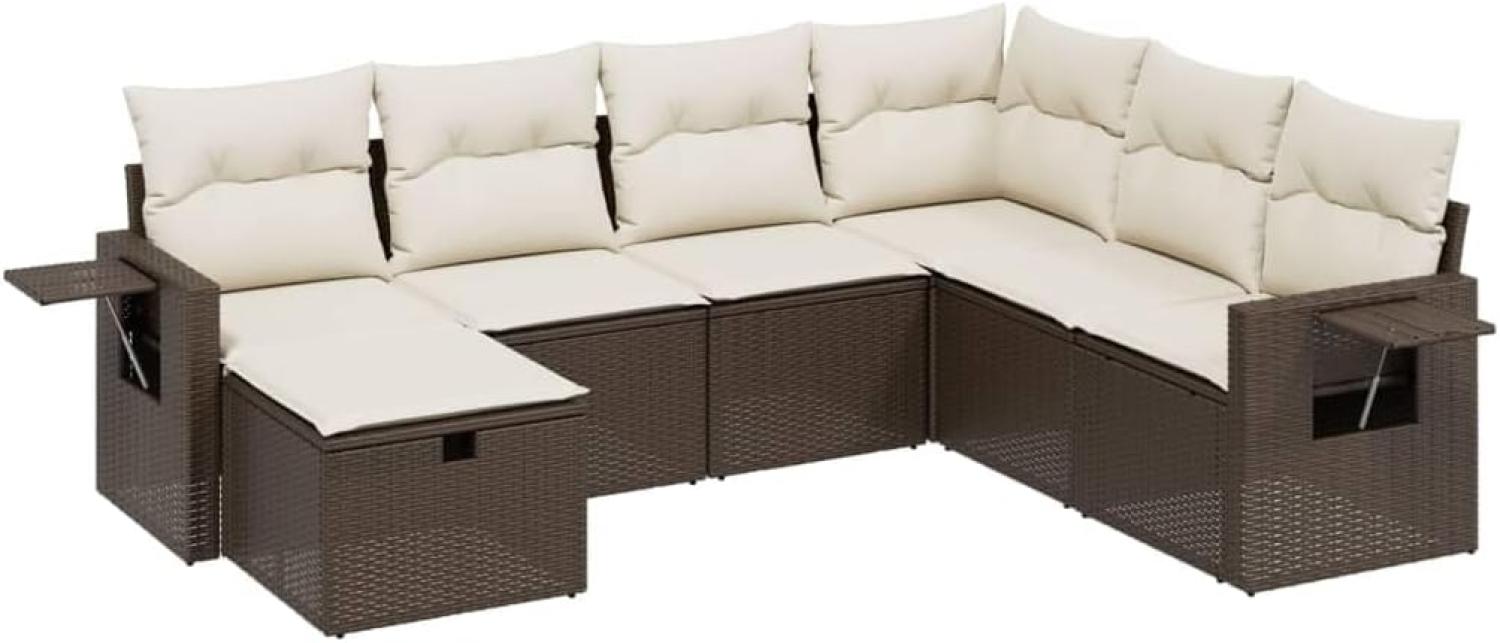 vidaXL 7-tlg. Garten-Sofagarnitur mit Kissen Braun Poly Rattan Bild 1