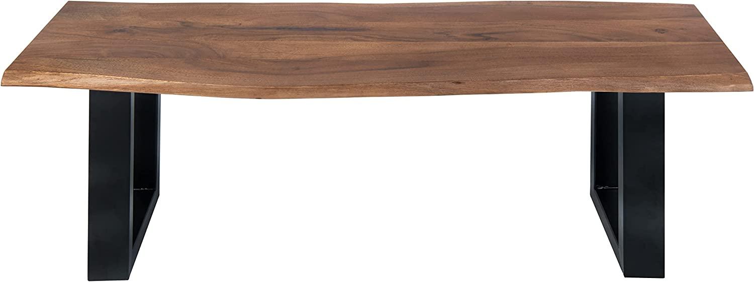 SAM Sitzbank 120x42 cm Quintus, Akazien-Holz nussbaumfarben, schwarz lackierte Metallbeine, Bank mit echter Baumkante, Massive Holzbank Bild 1