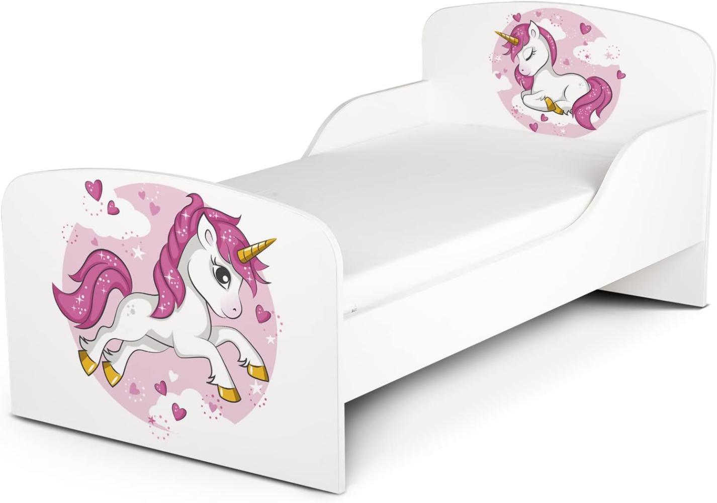 Holz Funktionsbett für Kinder - Lovely Unicorn - Kinderbett mit Matratze und Lattenrost (140/70 cm) Bild 1