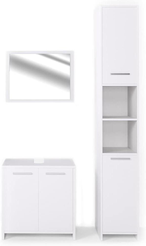 Vicco 3-tlg. Badmöbel-Set 'Kiko' Weiß / Weiß Hochglanz, Weiß Hochglanz, mit Spiegel, Unterschrank, Hochschrank Bild 1