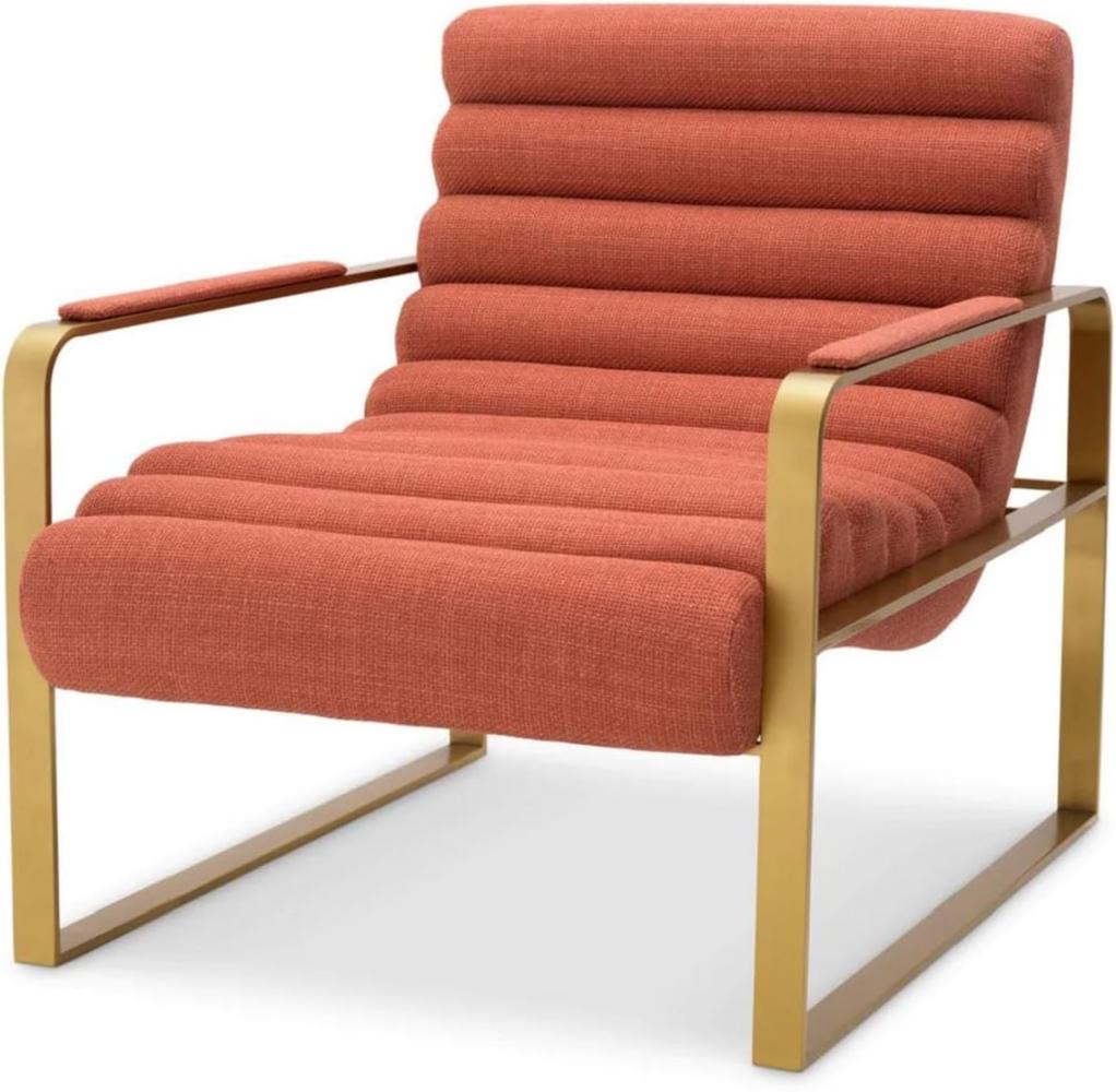 Casa Padrino Luxus Sessel Orange / Messing 68,5 x 88 x H. 77 cm - Wohnzimmer Sessel - Hotel Sessel - Wohnzimmer Möbel - Hotel Möbel - Luxus Möbel - Luxus Einrichtung Bild 1