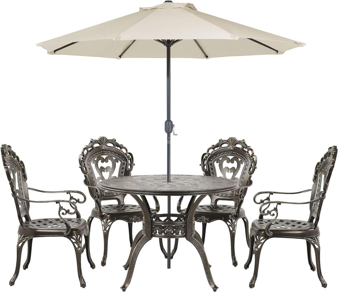 Gartenmöbel Set mit Sonnenschirm (16 Optionen) Aluminium dunkelbraun 4-Sitzer SAPRI Bild 1