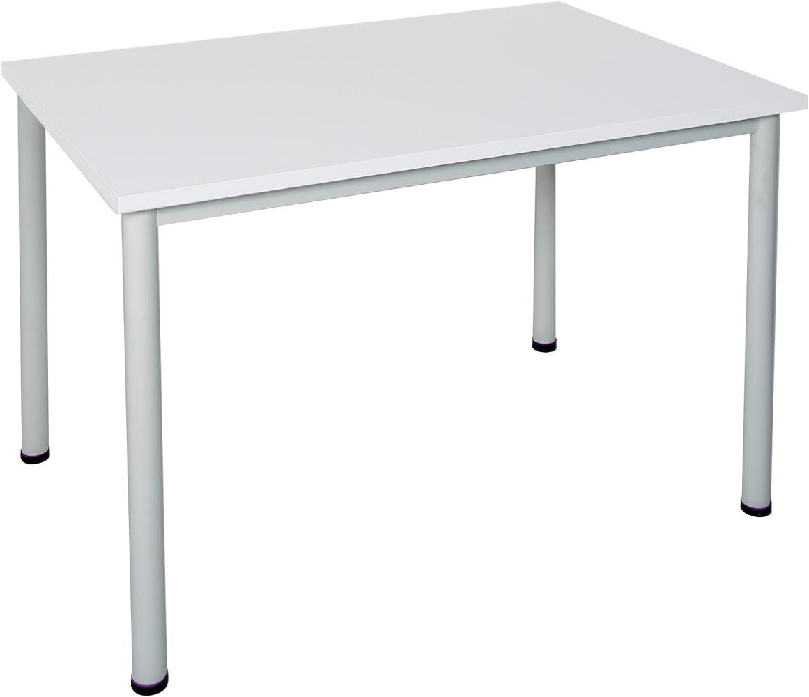 Dila GmbH Schreibtisch in verschiedenen Größen und Farben graues Metallgestell Konferenztisch Besprechungstisch Arbeitstisch Universaltisch Bürotisch Verkaufstisch (B: 80 cm x T: 80 cm, Weiß) Bild 1