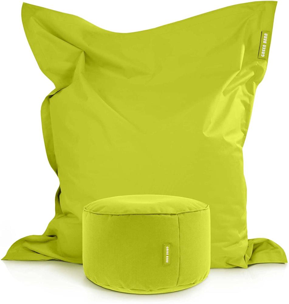 Green Bean© 2er Set XXL Sitzsack "Square+Stay" inkl. Pouf fertig befüllt mit EPS-Perlen - Riesensitzsack 140x180 Liege-Kissen Bean-Bag Chair Hellgrün Bild 1