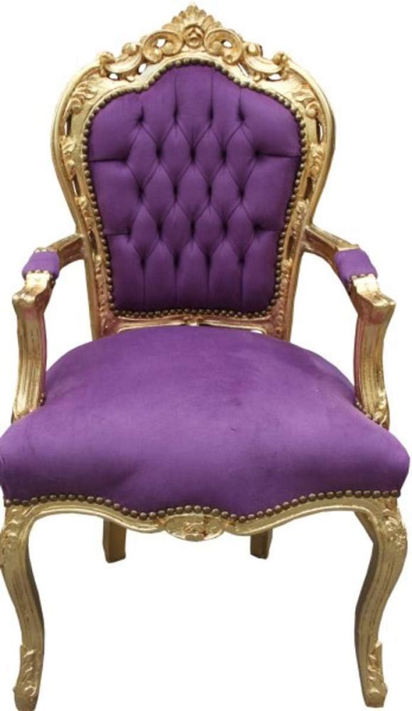 Casa Padrino Barock Esszimmer Stuhl mit Armlehnen Lila / Gold Bild 1