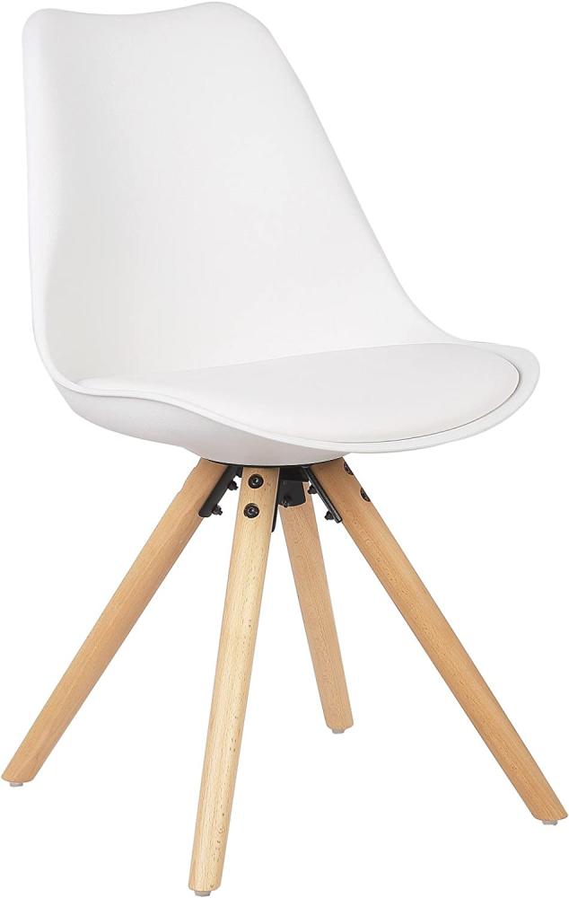 WOLTU® BH52ws-1 1 Stück Esszimmerstuhl, mit Sitzfläche aus Kunstleder, Design Stuhl, Küchenstuhl, Holz, Weiß Bild 1