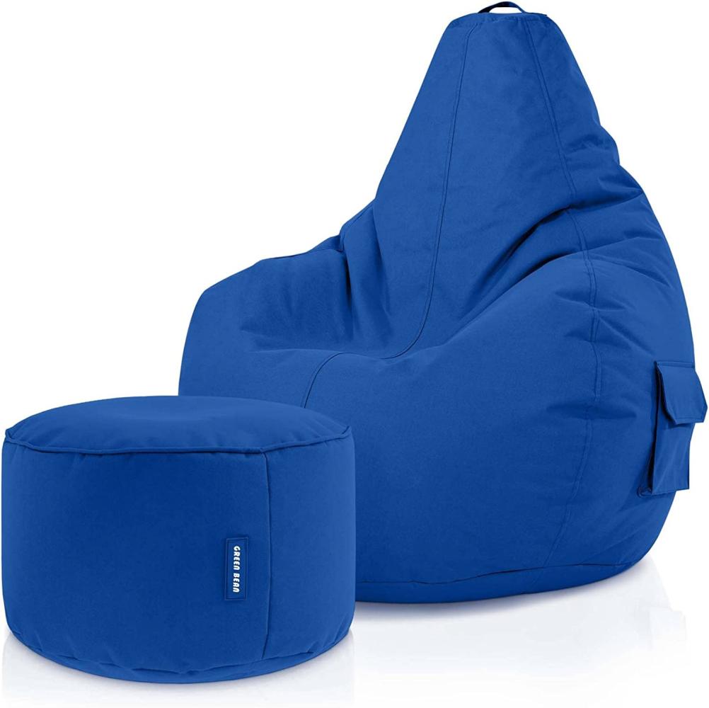 Green Bean© Sitzsack mit Rückenlehne + Hocker "Cozy+Stay" 80x70x90cm - Gaming Chair mit 230L Füllung - Bean Bag Lounge Chair Sitzhocker Blau Bild 1