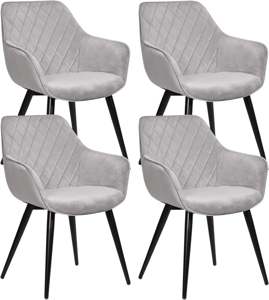 WOLTU Esszimmerstühle BH153gr-4 4er Set Küchenstühle Wohnzimmerstuhl Polsterstuhl Design Stuhl mit Armlehne Grau Gestell aus Stahl Samt Bild 1