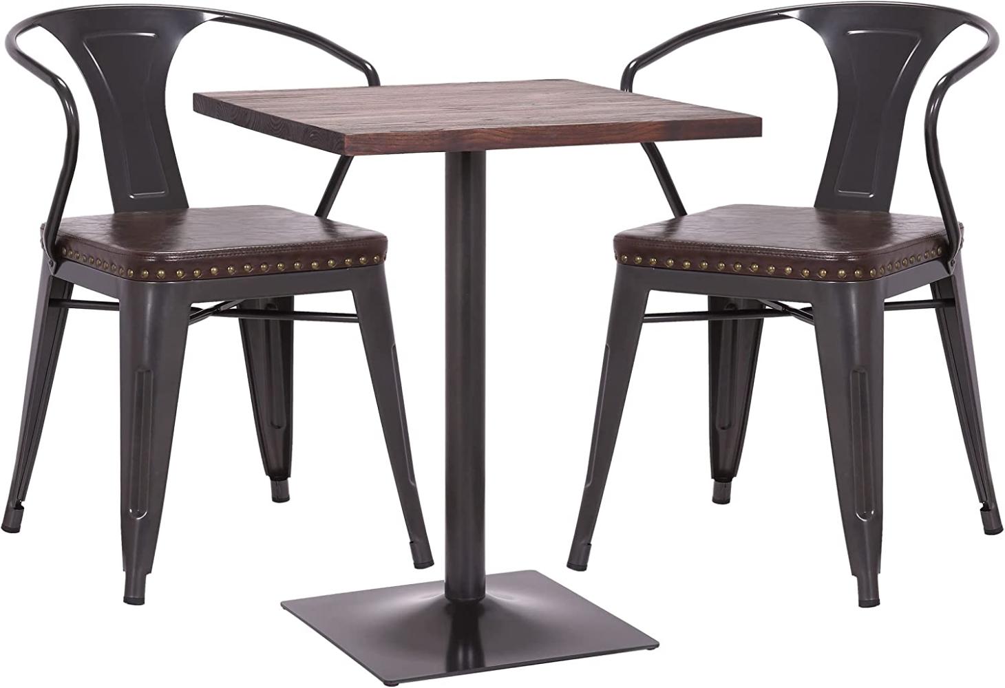 Set Bistrotisch 2x Esszimmerstuhl HWC-H10d, Stuhl Tisch Küchenstuhl Gastronomie MVG ~ schwarz-braun, Tisch dunkelbraun Bild 1