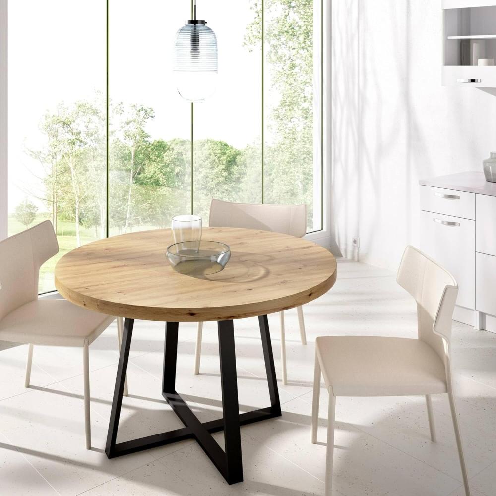 Dmora Feststehender Tisch Carone, Mehrzweck, runder Küchen-oder Esstisch, 120x120h75 cm, Eiche Nodi Bild 1