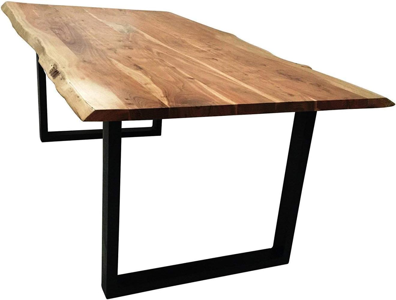 SAM® Stilvoller Esszimmertisch Imker aus Akazie-Holz, Baumkantentisch mit lackierten Beinen aus Roheisen, naturbelassene Optik mit einer Baumkanten-Tischplatte, 140 x 80 cm Bild 1