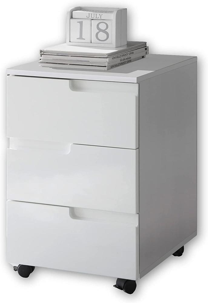 Stella Trading SPICE Rollcontainer Schreibtisch in Hochglanz Weiß - Mobiler Büroschrank mit Schubladen - Modernes Büromöbel Komplettset - 40 x 60 x 45 cm (B/H/T) Bild 1