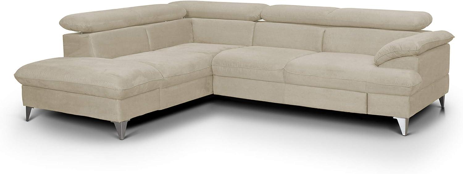 Mivano Ecksofa David / Moderne Couch in L-Form mit verstellbaren Kopfstützen und Ottomane / 256 x 71 x 208 / Mikrofaser-Bezug, Creme-Weiß Bild 1