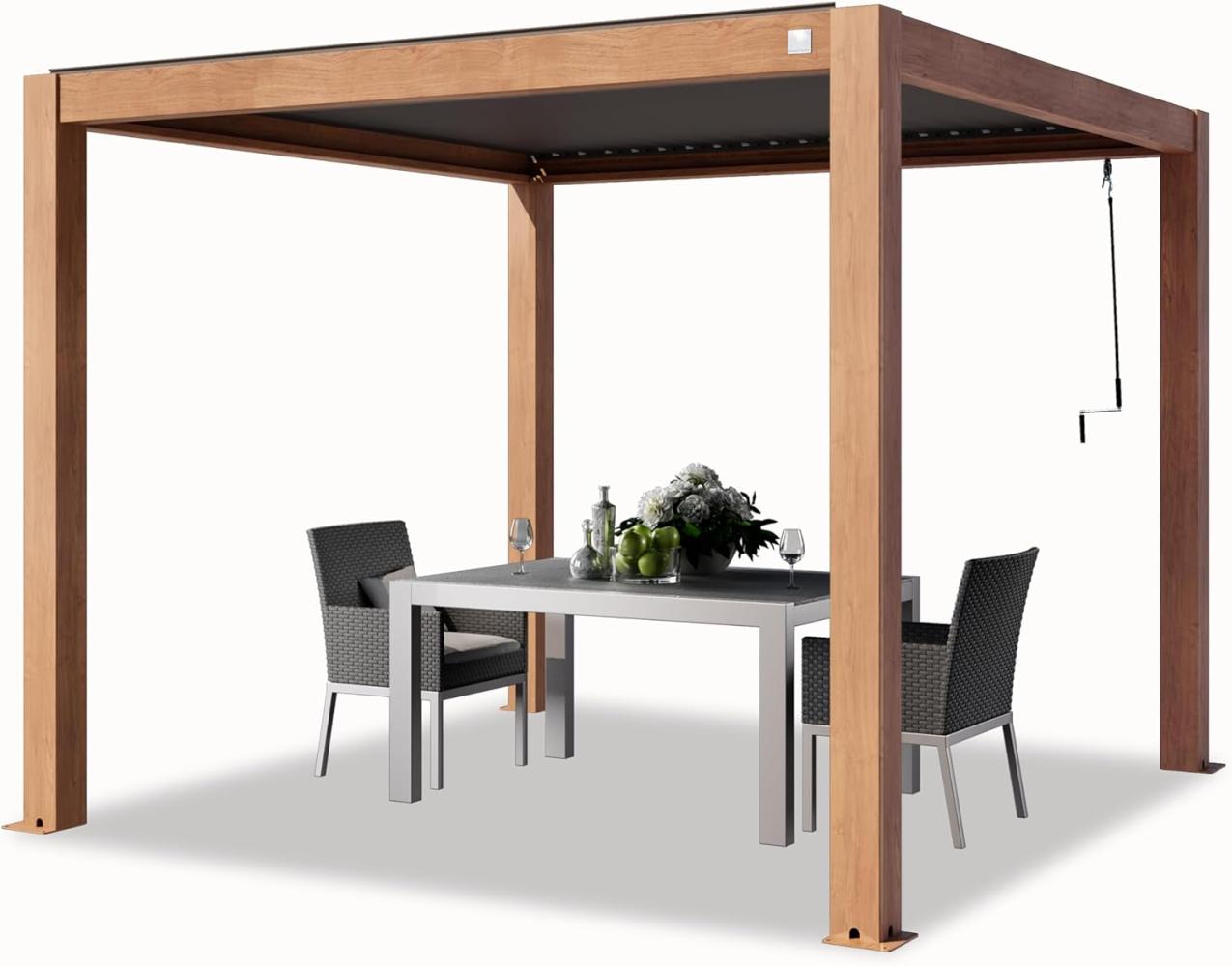 PRIMEYARD Pergola 3x3 m Aluminium Pfosten in Holzoptik mit Lamellendach aus Aluminium Terrassenüberdachung Bild 1