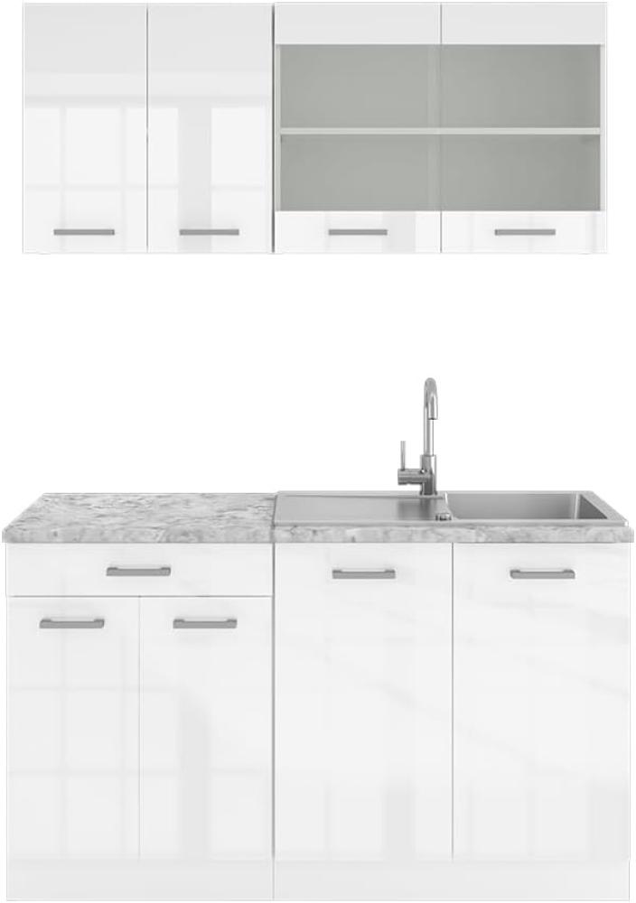 Vicco Küchenzeile Küchenblock Einbauküche R-Line Single 140cm (Weiß Hochglanz/Weiß, Mit Arbeitsplatten) Bild 1