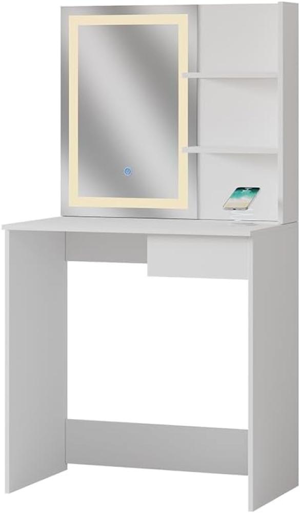 Vicco Schminktisch Dekos Weiß 75 cm mit LED-Spiegel und QI-Ladestation Bild 1