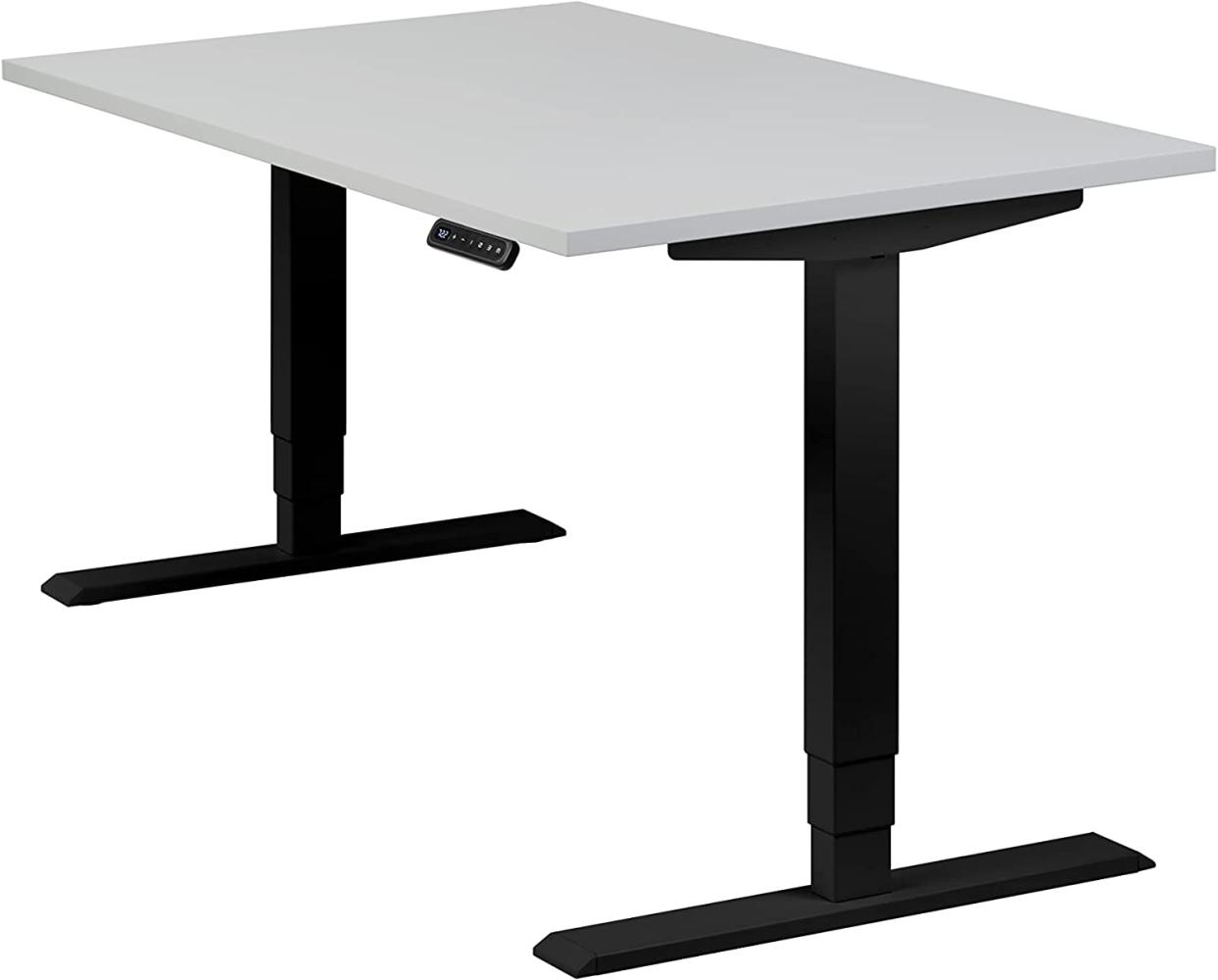 boho office® Homedesk - elektrisch stufenlos höhenverstellbares Tischgestell in Schwarz (RAL9005) mit Memoryfunktion, inkl. Tischplatte in 120 x 80 cm in Lichtgrau Bild 1
