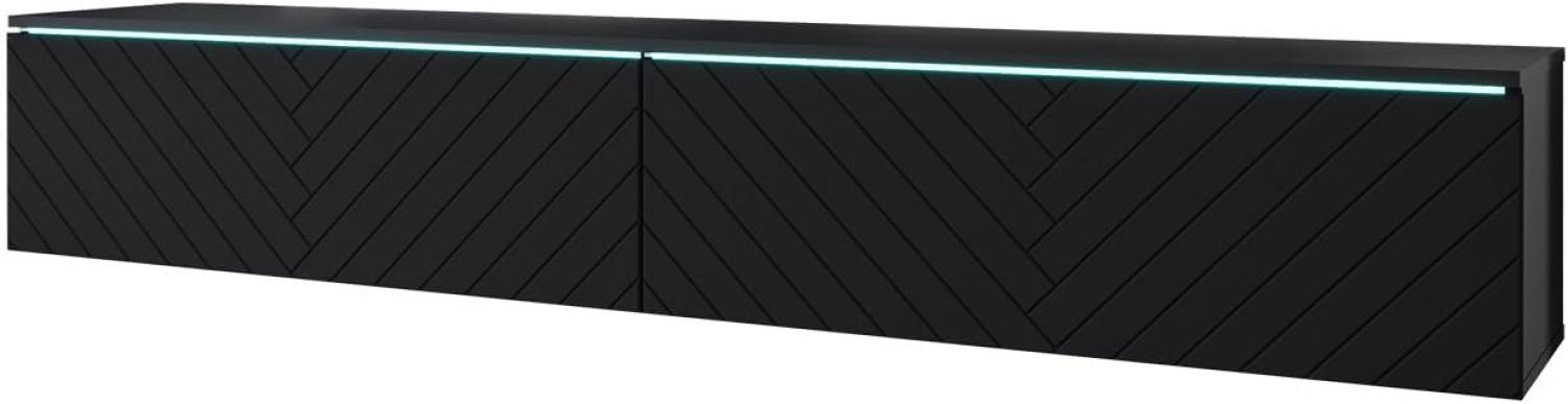 TV-Lowboard Stone 180 MDF, mit weißer LED Beleuchtung, Farbe: Schwarzer Graphit/Schwarz Fischgrät Bild 1