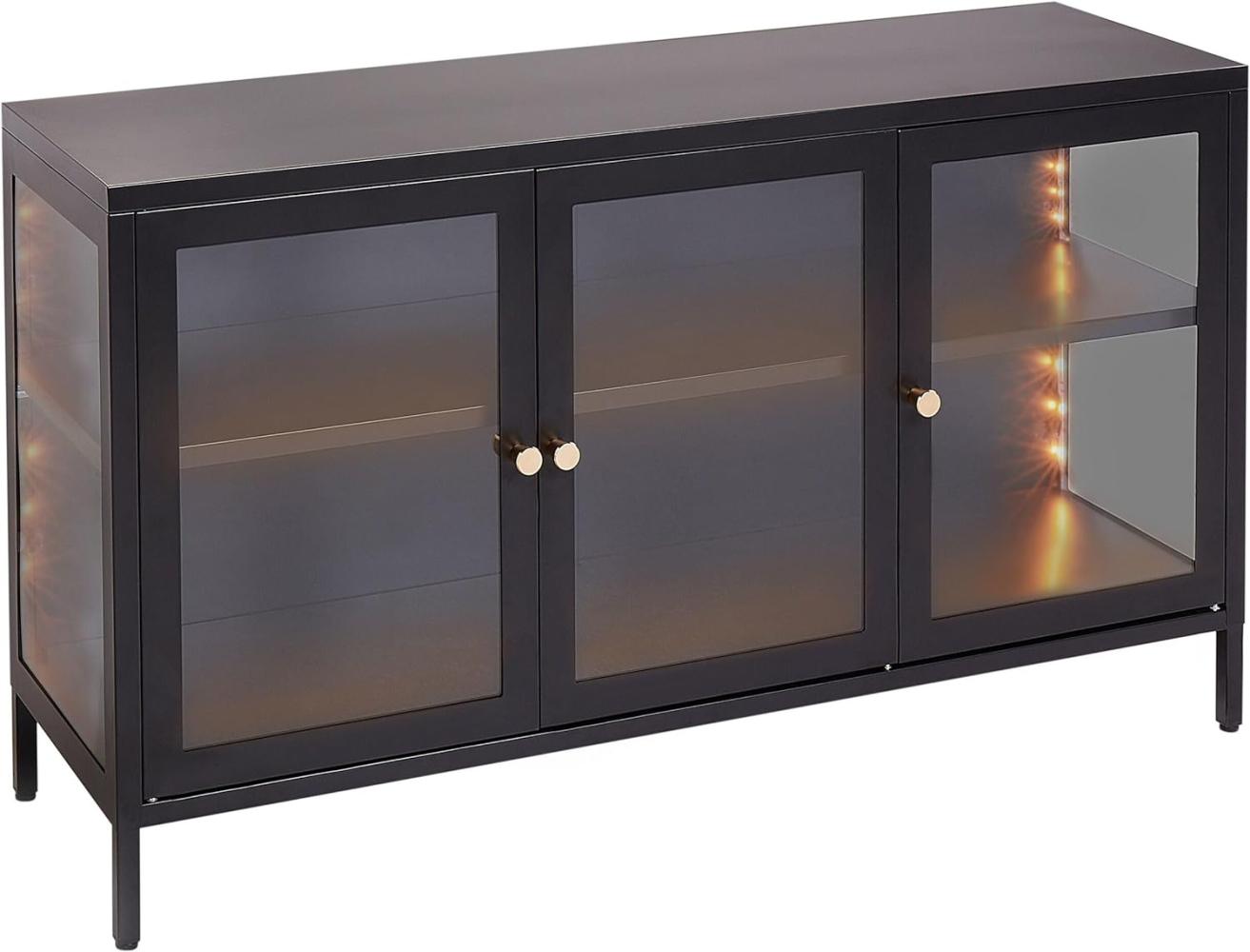 Sideboard Metall Glas schwarz mit LED-Beleuchtung 3 Türen NEWPORT Bild 1