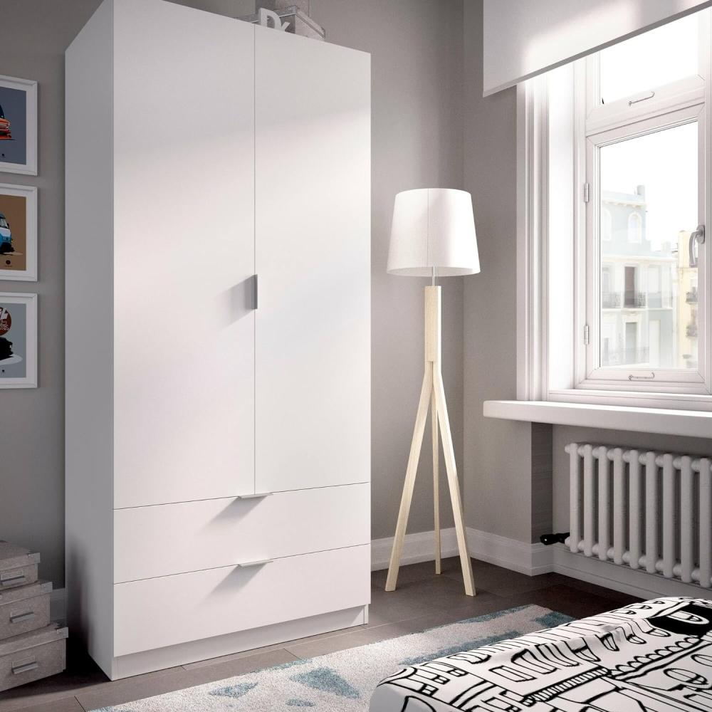 Dmora Pisanino, Schlafzimmer, Kleiderschrank mit 2 Flügeltüren und 2 Schubladen, 81 x 52 x 184 cm, Weiß Bild 1