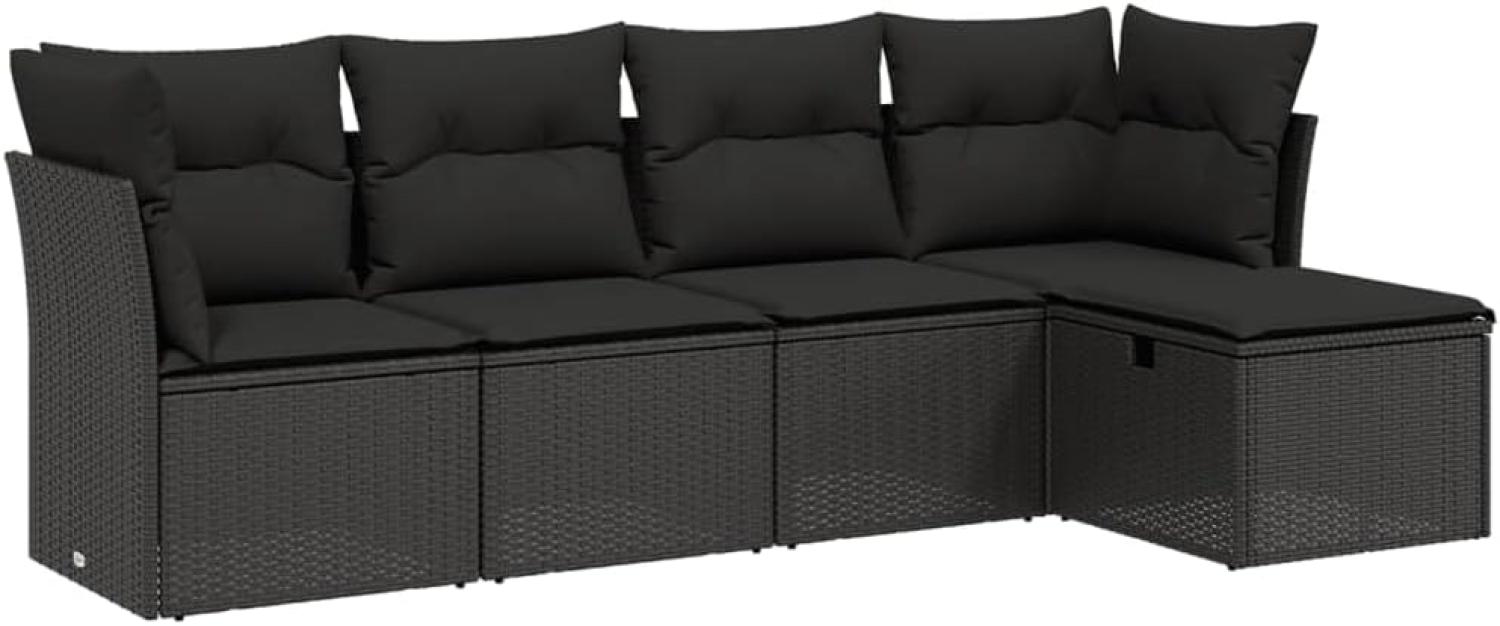 vidaXL 5-tlg. Garten-Sofagarnitur mit Kissen Schwarz Poly Rattan Bild 1