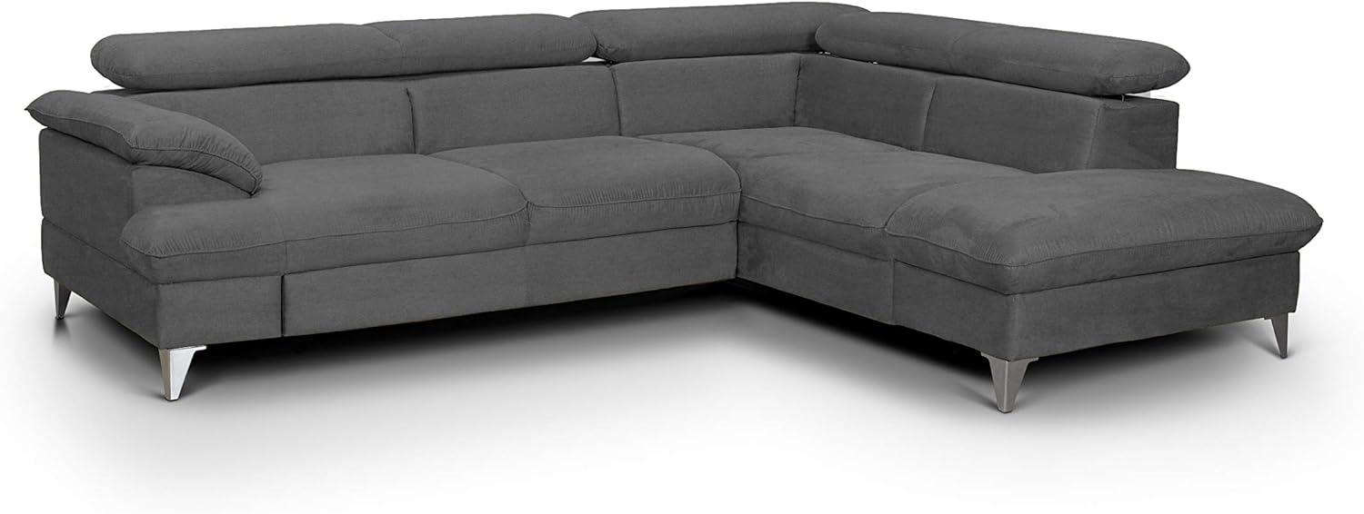 Mivano Eckcouch David / Modernes Sofa in L-Form mit verstellbaren Kopfteilen und Ottomane / 256 x 71 x 208 / Mikrofaser-Bezug, Dunkelgrau Bild 1