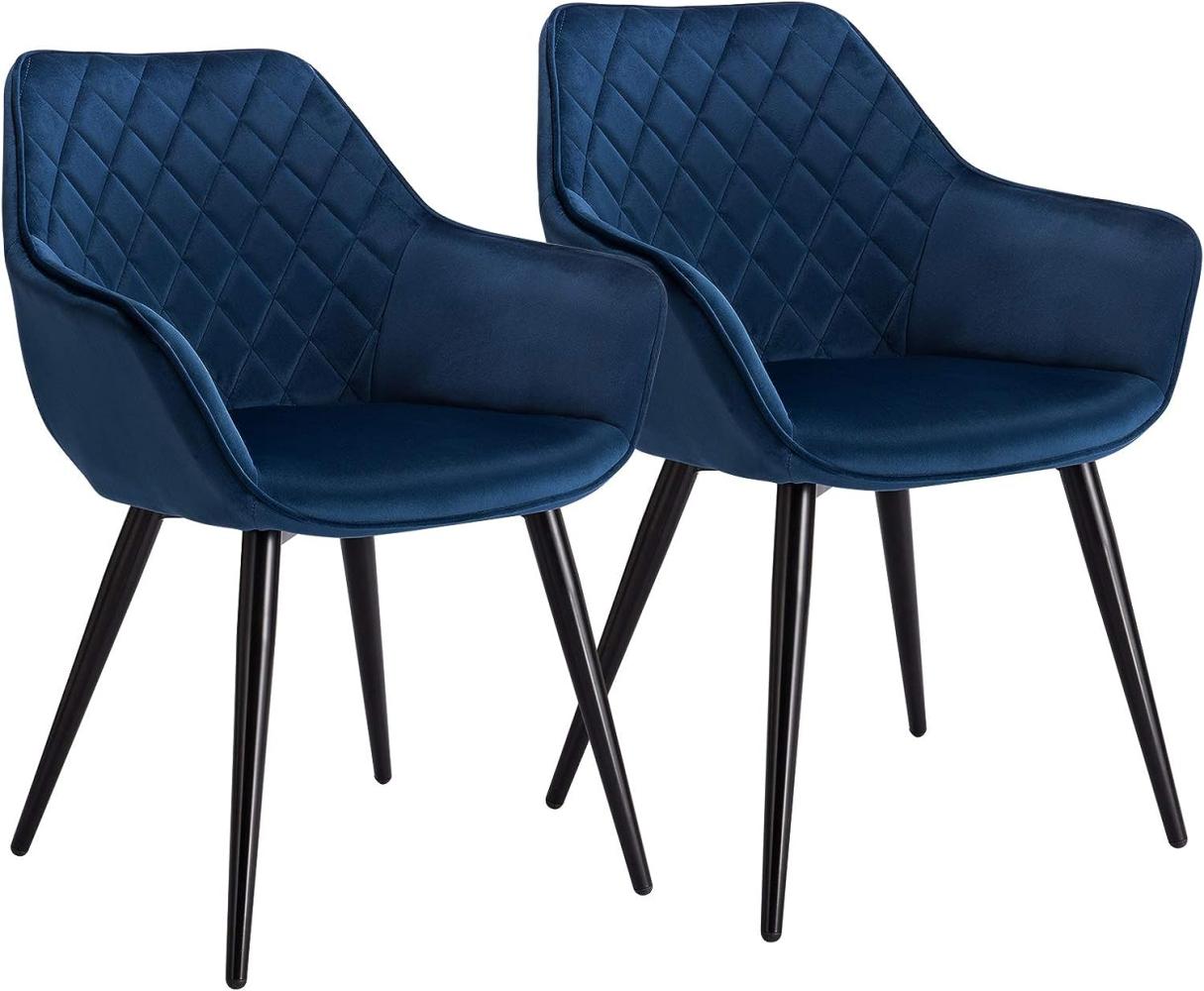 WOLTU Esszimmerstühle BH153bl-2 2er Set Küchenstühle Wohnzimmerstuhl Polsterstuhl Design Stuhl mit Armlehne Samt Gestell aus Stahl Blau Bild 1