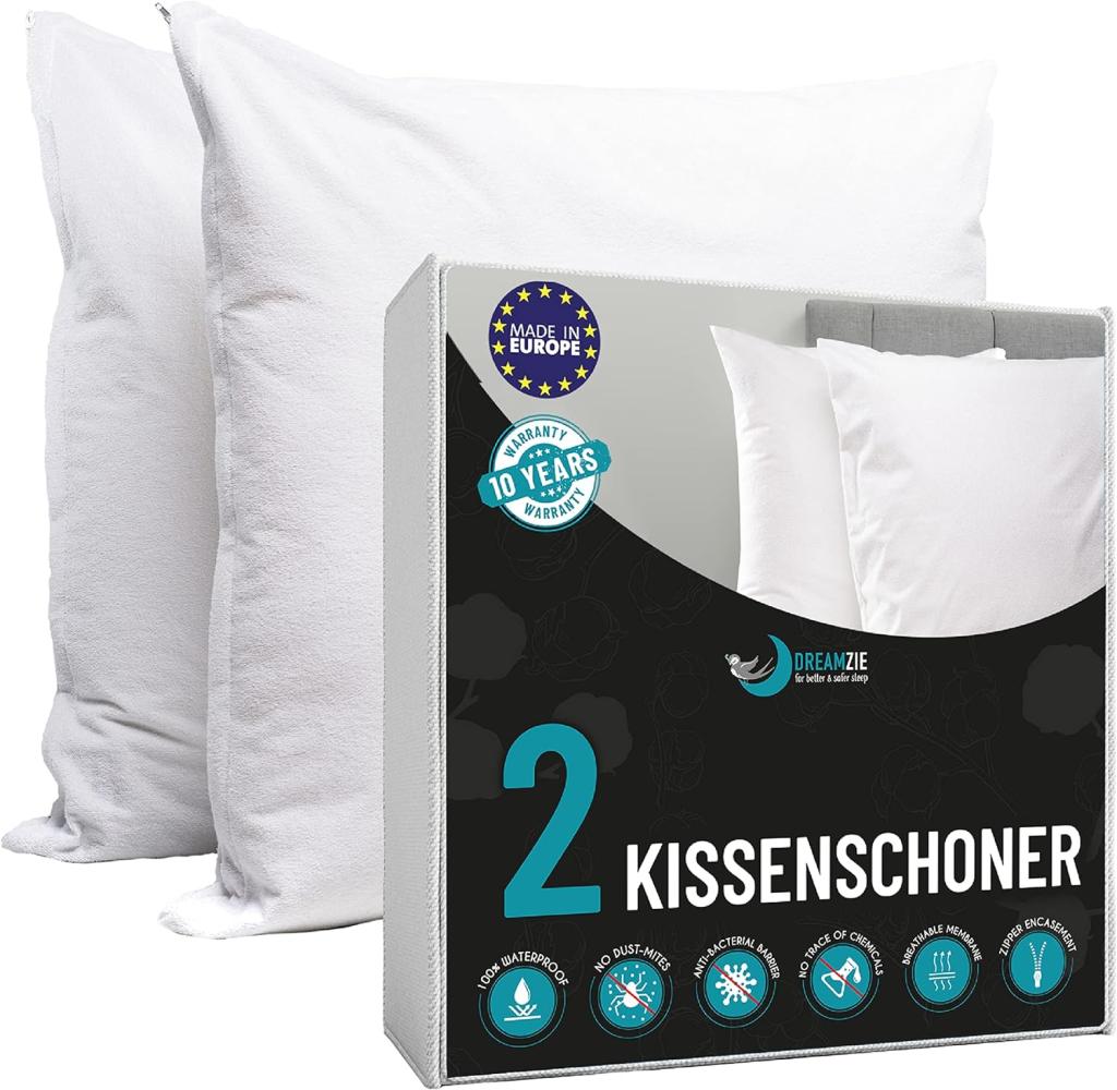 Dreamzie Wasserdichter Kissenbezug 40x60 cm 2er Set Made in EU und Oeko-TEX - Kissenschoner Antimilben und Anti Allergiker mit Reißverschluss Bild 1