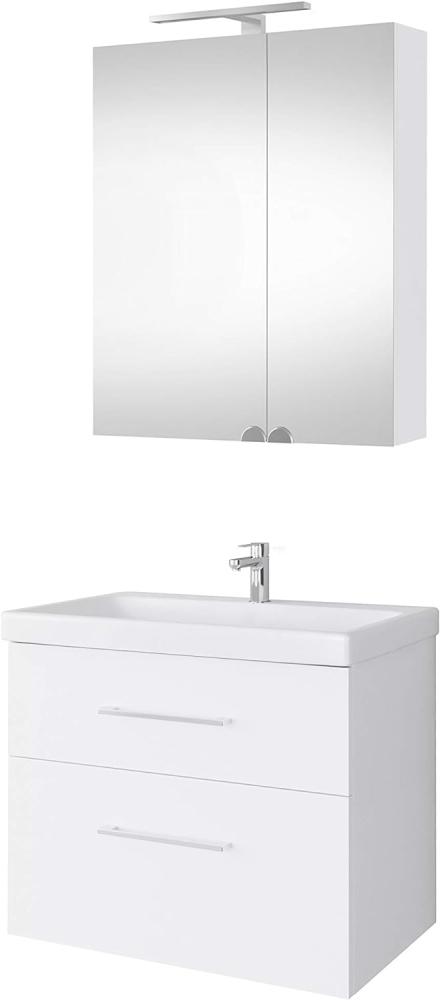 Planetmöbel Waschtischunterschrank 64cm mit Spiegelschrank Badmöbel Set für Badezimmer Gäste WC Weiß Bild 1