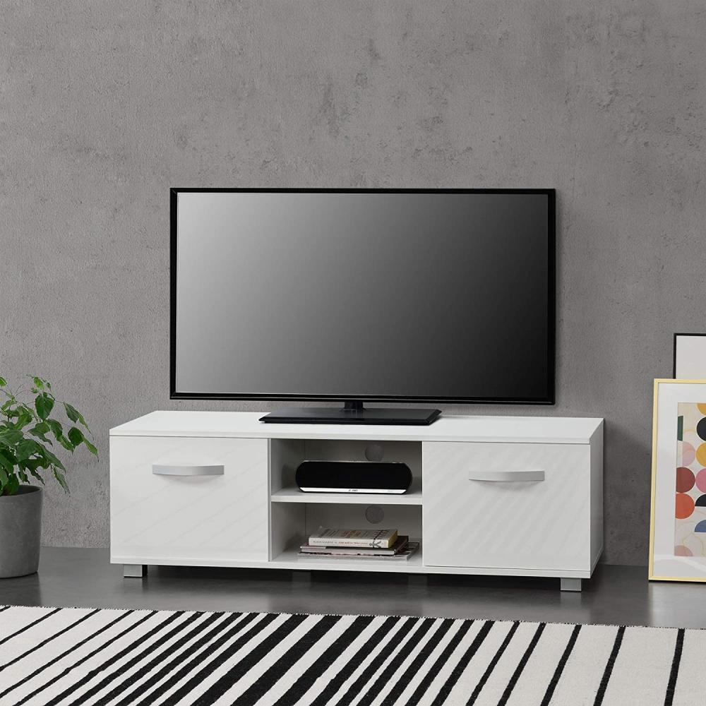 en. casa Fernsehtisch 120 x 40 x 38 cm TV Lowboard mit Schranktüren und Ablagefächern Spanplatte Weiß Bild 1