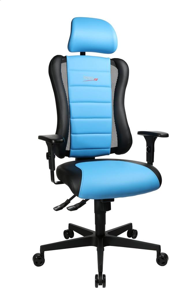Topstar Sitness RS Büro-/Gaming-/Schreibtisch- Stuhl, inkl. Armlehnen und Kopfstütze, Stoff, blau / schwarz, 60 x 68 x 139 cm Bild 1