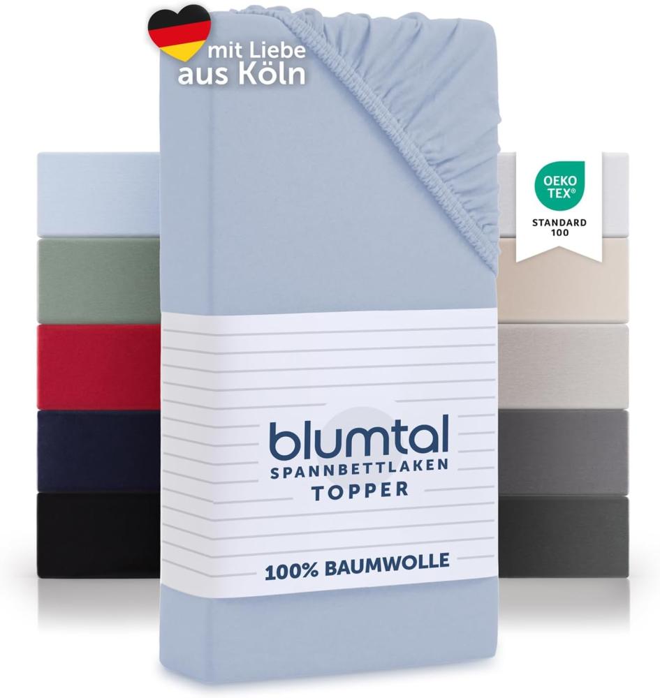 Blumtal® Basics Jersey (2er-Set) Spannbettlaken 100x200cm -Oeko-TEX Zertifiziert, 100% Baumwolle Bettlaken, bis 7cm Topperhöhe, Hellblau Bild 1