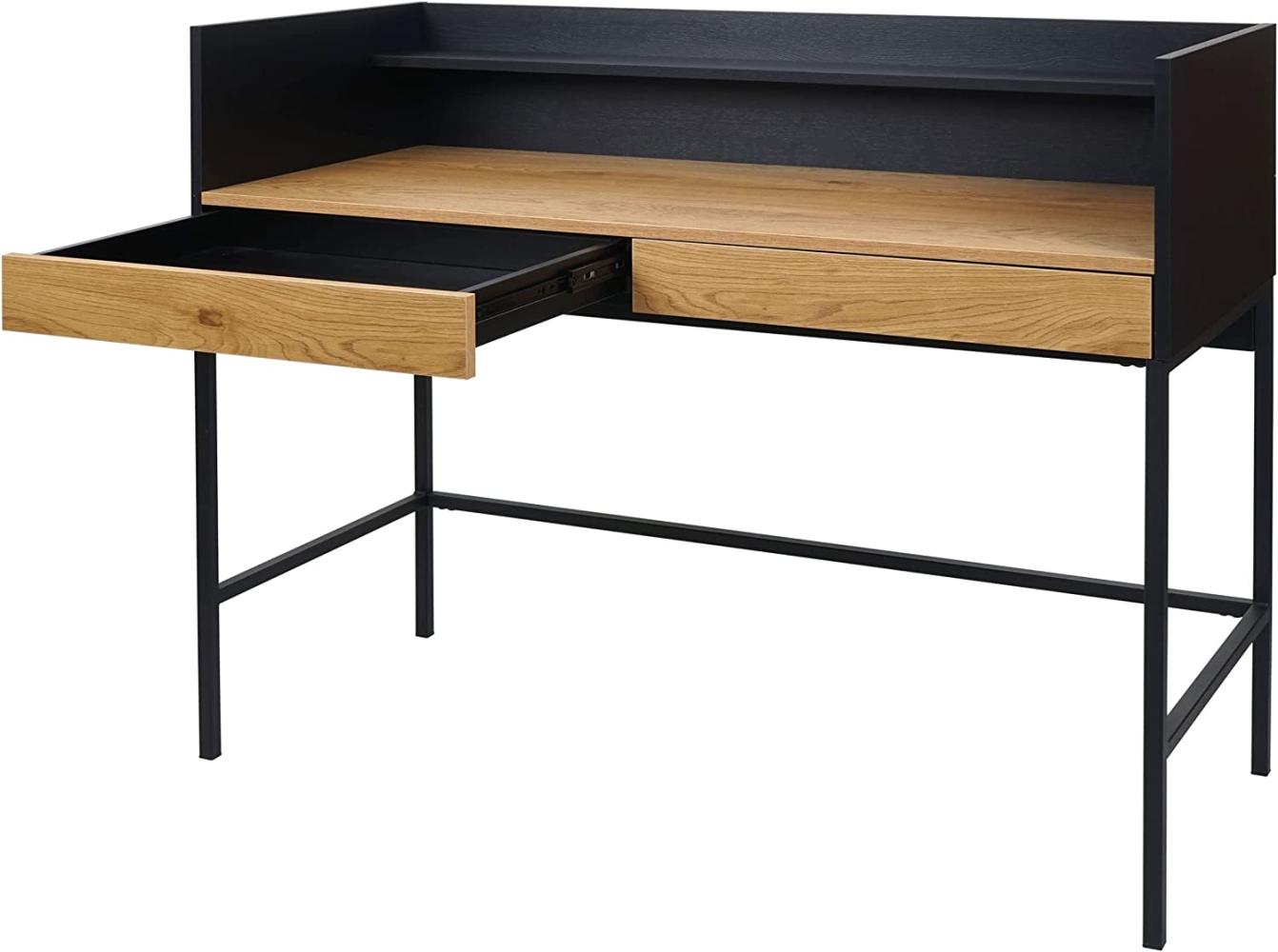 Schreibtisch HWC-J79, Bürotisch Computertisch Arbeitstisch, Schublade 120x50cm Holz Metall ~ Eiche-Optik Bild 1