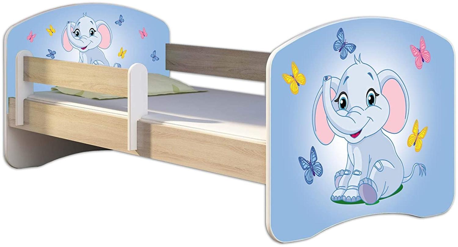Kinderbett Jugendbett mit einer Schublade und Matratze Sonoma mit Rausfallschutz Lattenrost ACMA II 140x70 160x80 180x80 (26 Elefant, 180x80) Bild 1