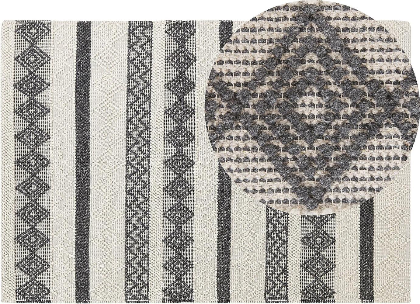 Teppich Wolle beige grau 140 x 200 cm geometrisches Muster Kurzflor DAVUTLAR Bild 1