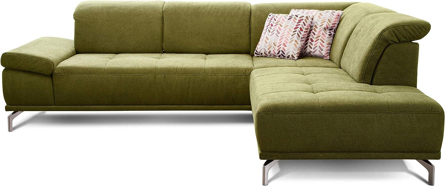 Cavadore Ecksofa Carly mit Federkern, L-Form Sofa mit Kopfteilfunktion und Sitztiefenfunktion im Design, 273 x 81 x 234, Webstoff grün Bild 1