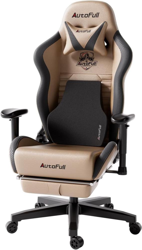 AutoFull Gaming Stuhl Bürostuhl Gamer Ergonomischer Schreibtischstuhl PC-Stuhl mit hoher Rückenlehne und Lendenwirbelstütze,Einstellbare Sitzhöhe und Rückenlehnenneigung, Fußstütze,Braun Bild 1
