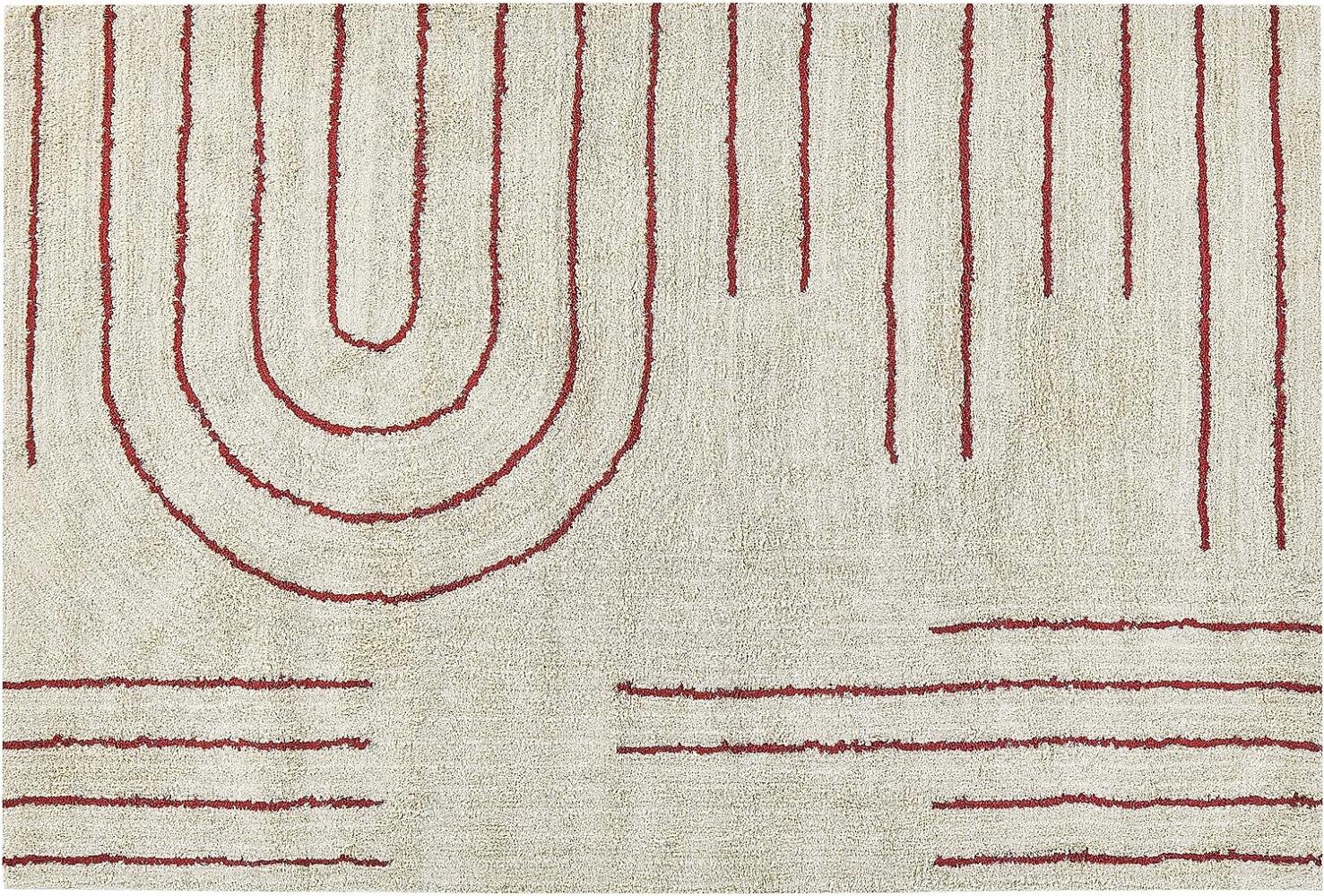 Teppich Baumwolle 140 x 200 cm beige / rot Streifenmuster Kurzflor TIRUPATI Bild 1