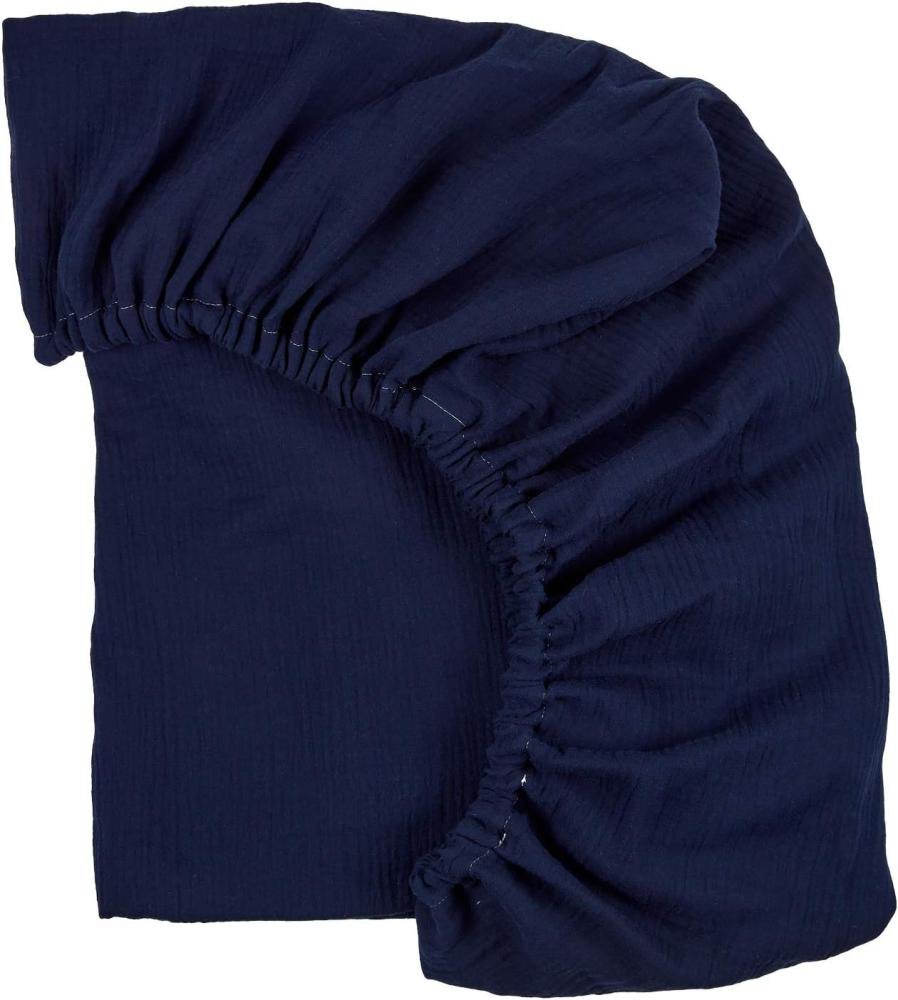 KraftKids Spannbettlaken Musselin Musselin dunkelblau aus 100% Baumwolle in Größe 140 x 70 cm, handgearbeitete Matratzenbezug gefertigt in der EU Bild 1