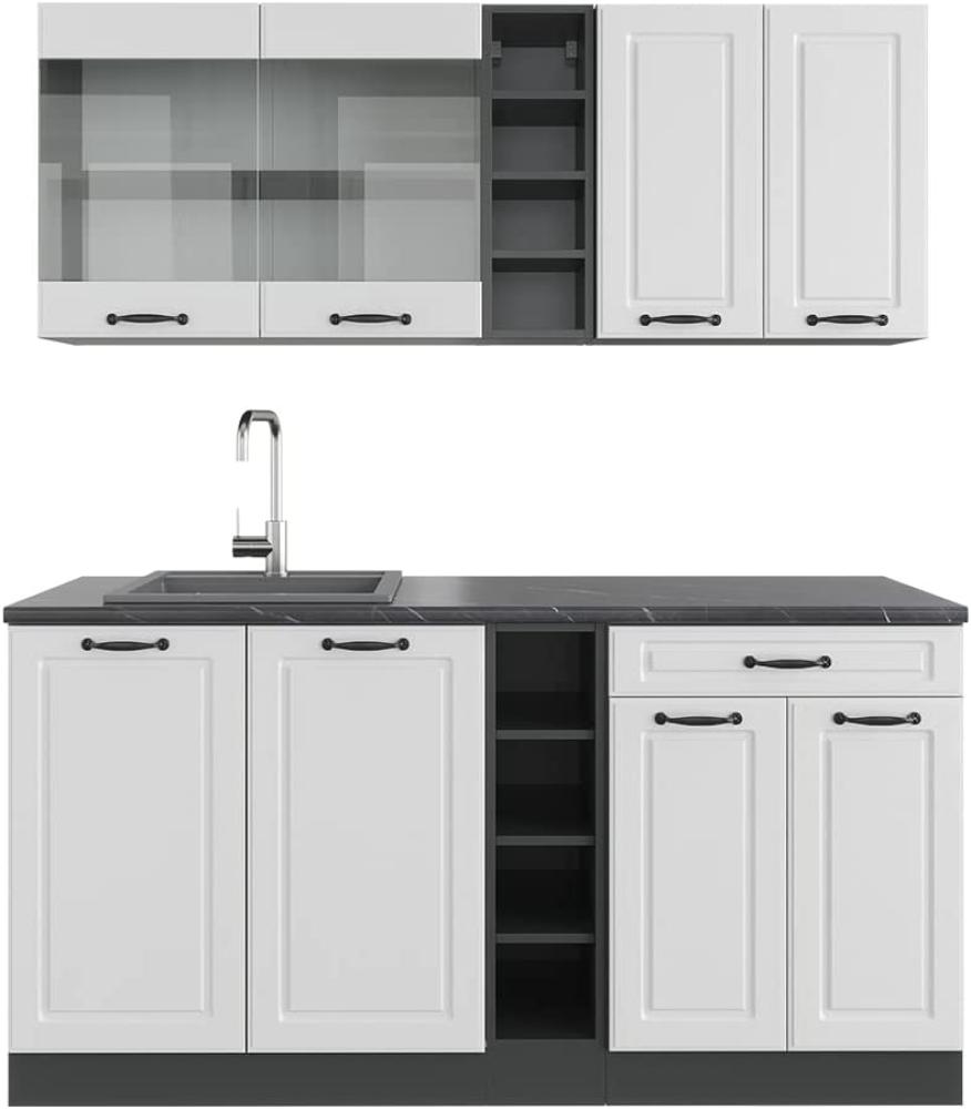 Vicco Küchenzeile Einbauküche Küchenschränke R-Line Landhaus Küchenmöbel (Anthrazit-Weiß, Single 160 cm) Bild 1